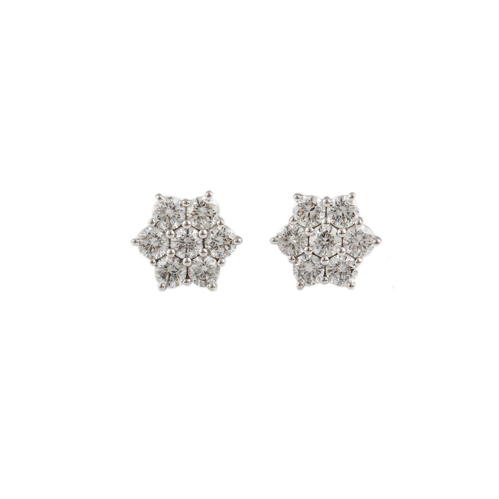 White Gold 2.25ct Round Brilliant Cut Diamond Cluster Earrings