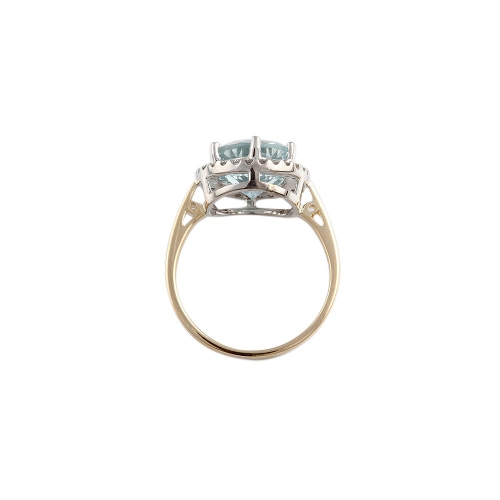 Yellow and White Gold 0.17ct Round Brilliant Cut Diamond and 2.59ct Round Aquamarine Cluster Ring