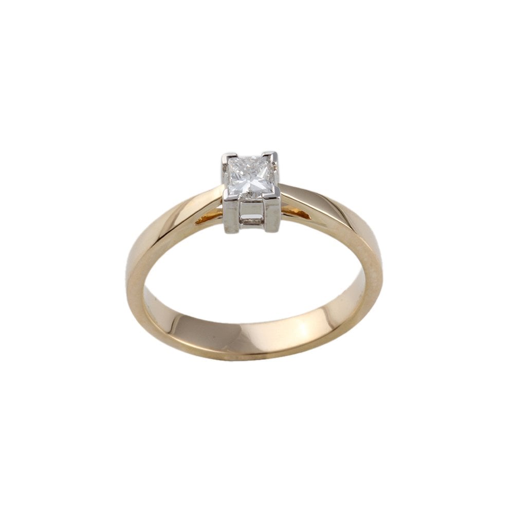Yellow and White Gold 0.27ct Princess Cut Diamond Solitaire Ring