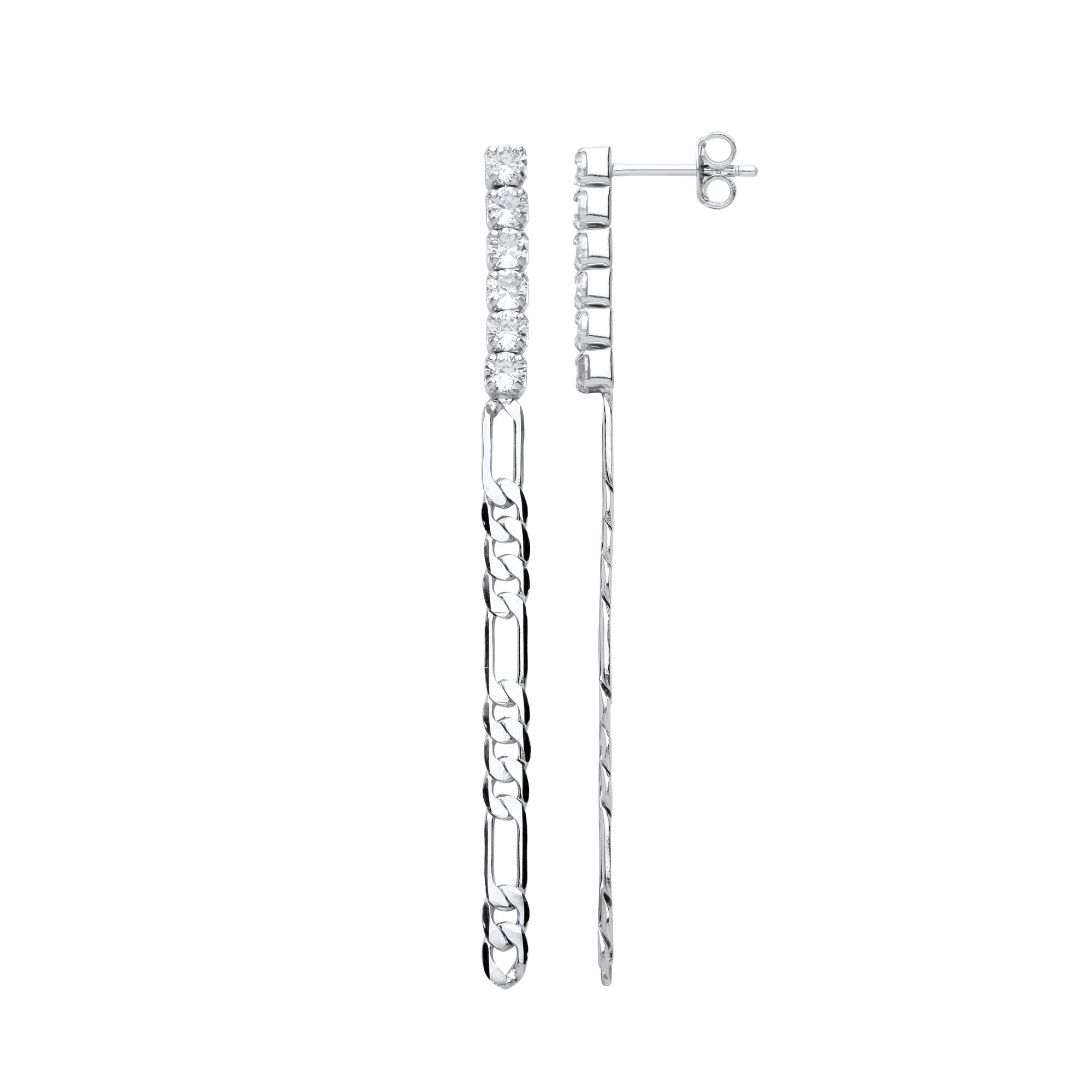 Silver CZ Figaro Chain Drop Earrings