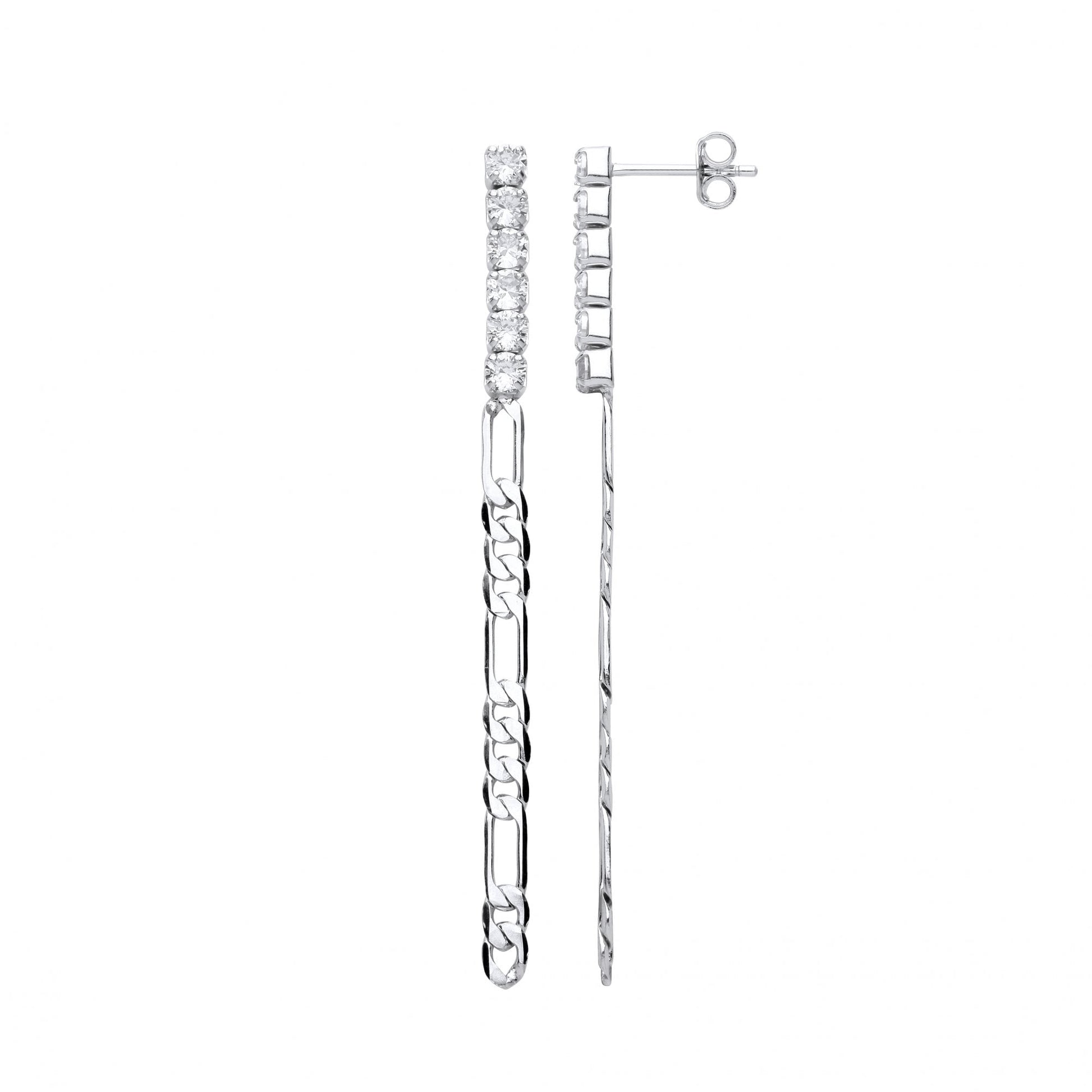 Silver CZ Figaro Chain Drop Earrings