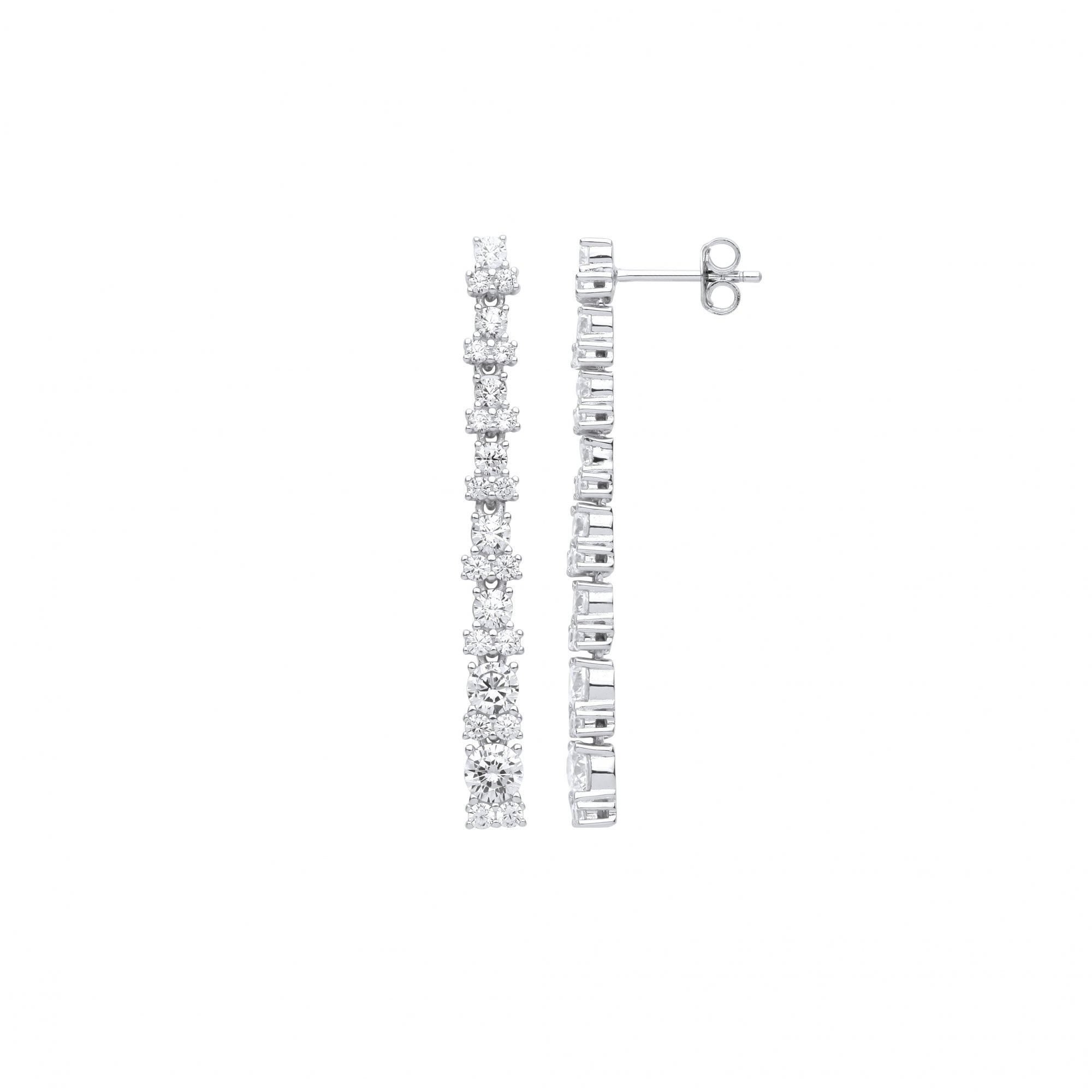 Silver CZ Tennis Drop Earrings