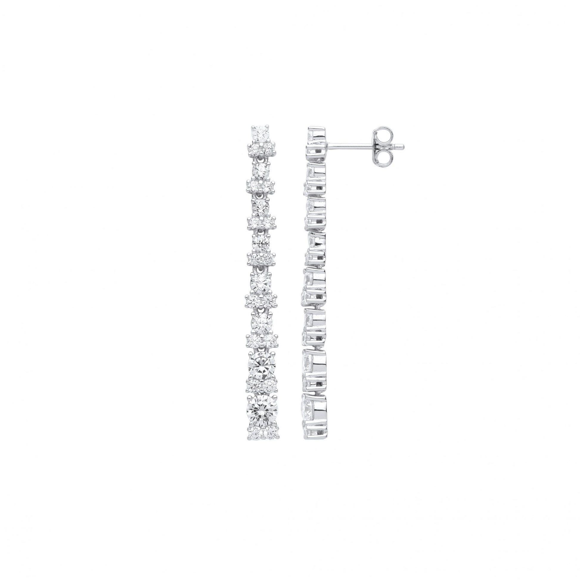Silver CZ Tennis Drop Earrings