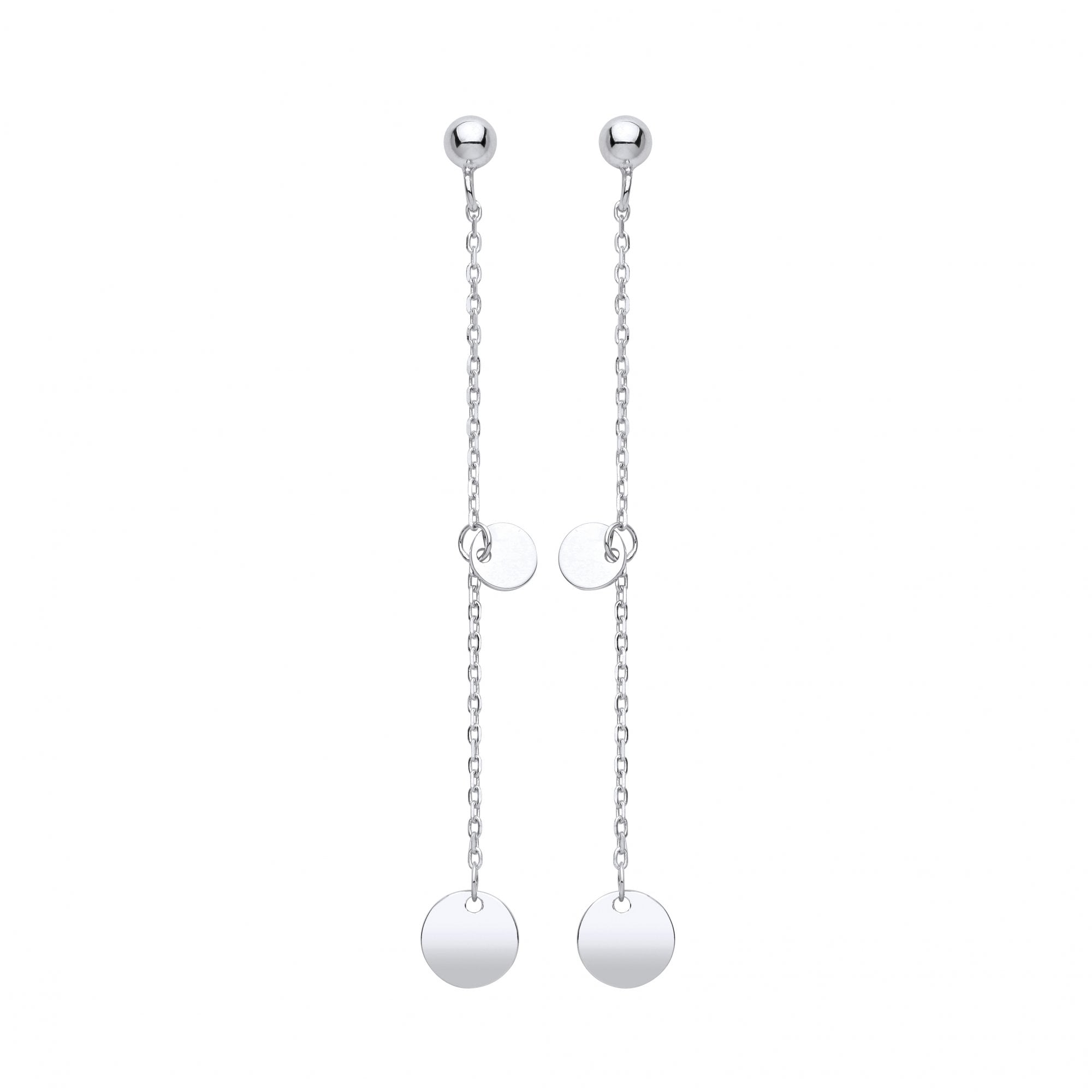 Silver Chain Drop Disc Earrings