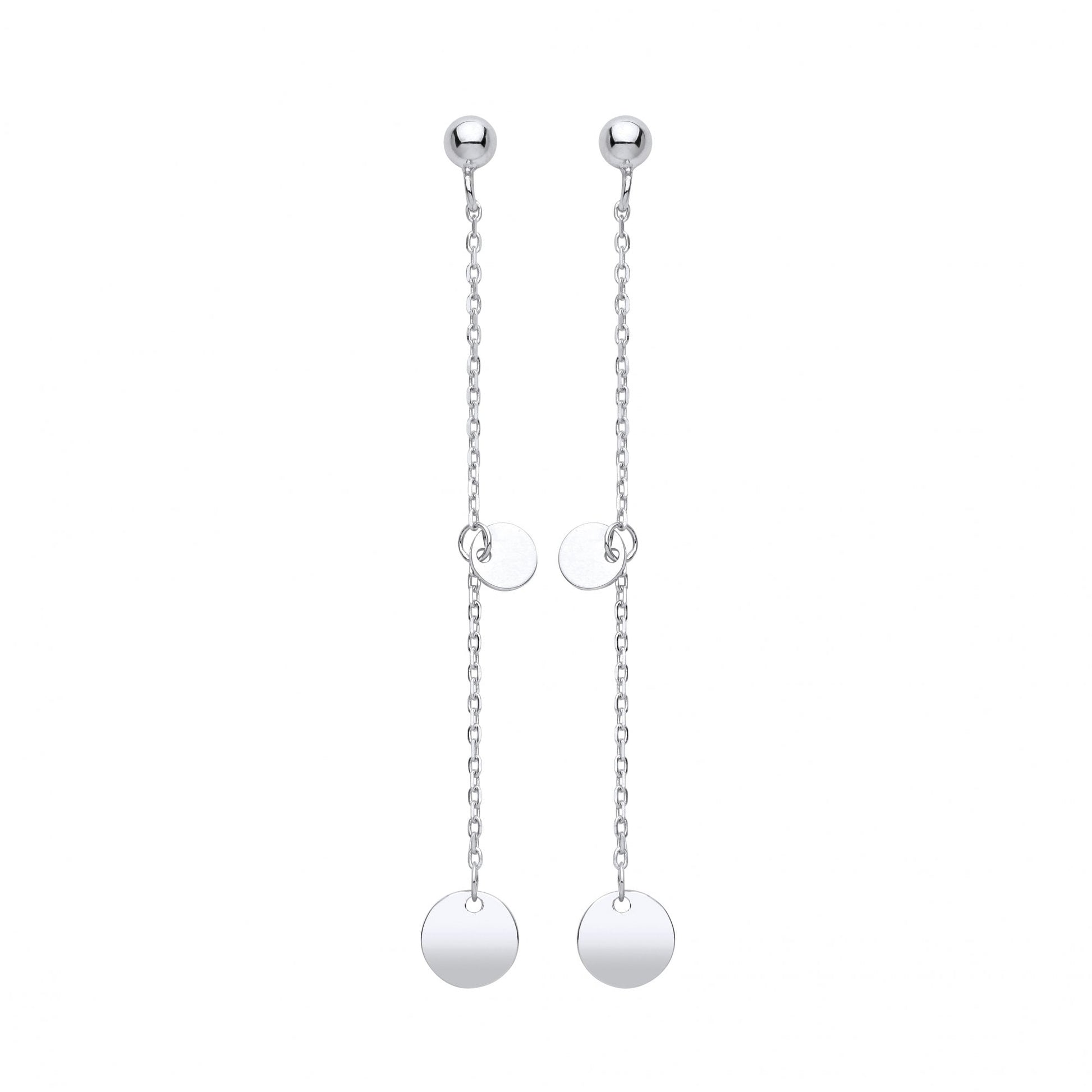 Silver Chain Drop Disc Earrings