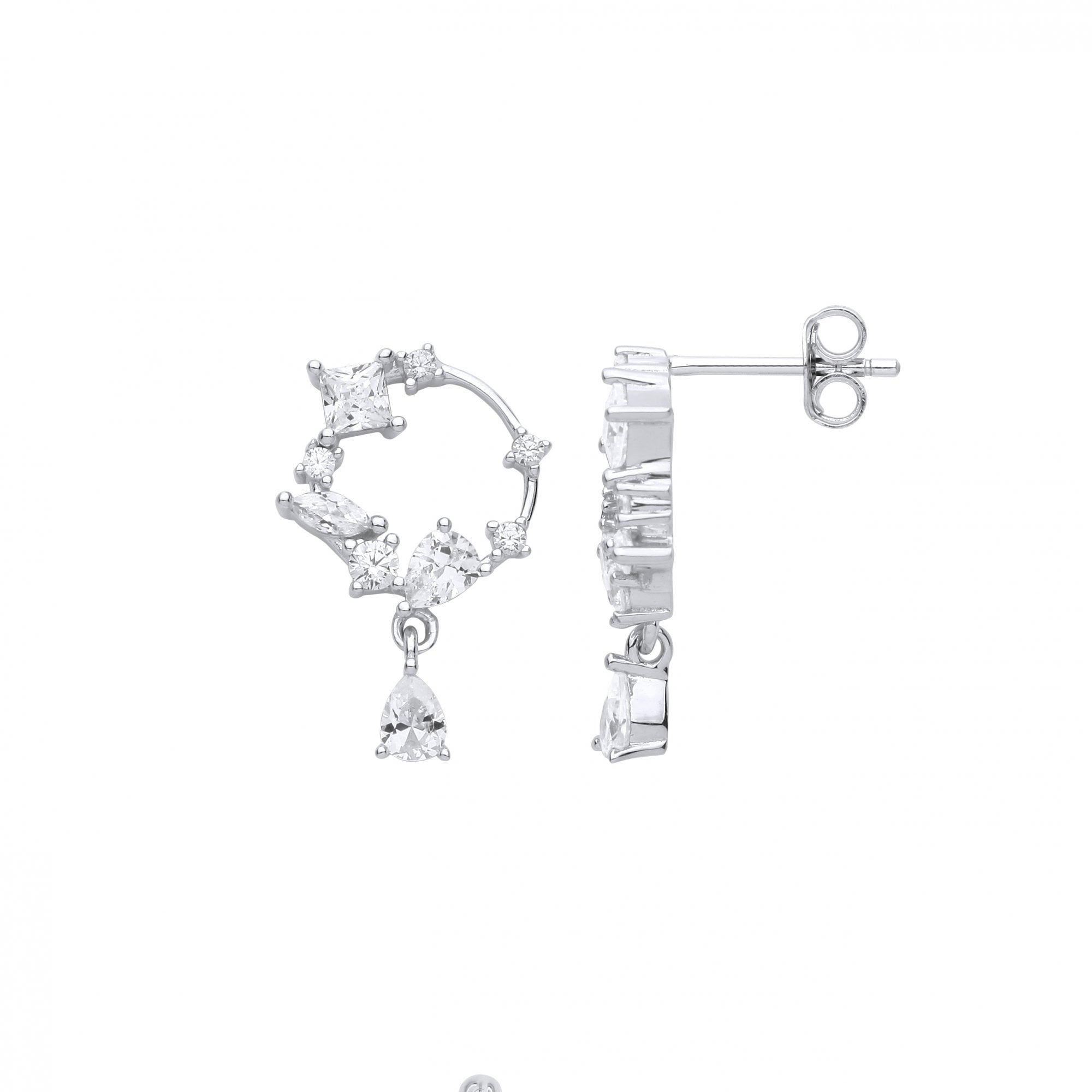 Silver CZ Fancy Floer Circle Earrings