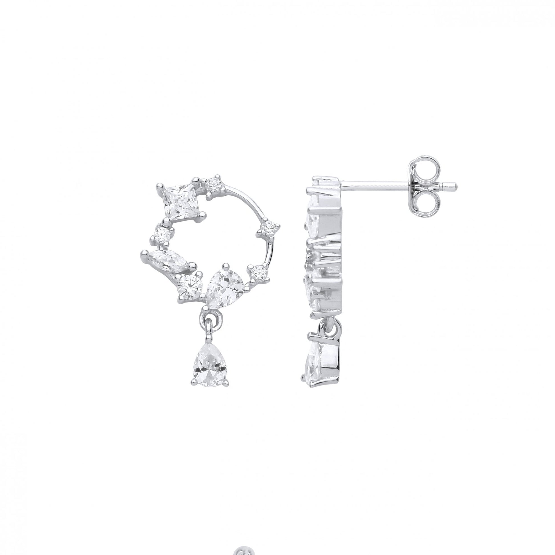 Silver CZ Fancy Floer Circle Earrings