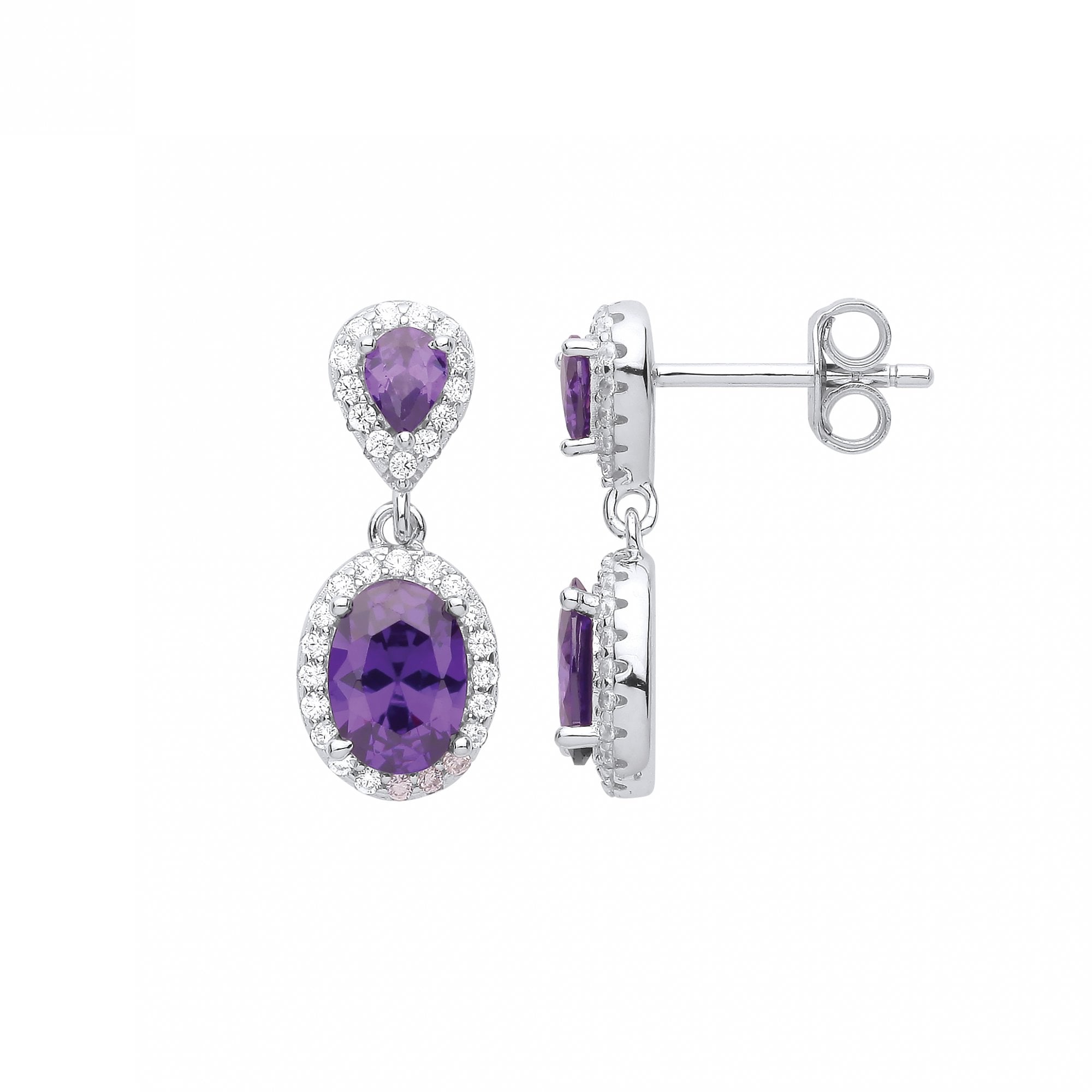 Silver CZ & Amethyst Fancy Drop Earrings