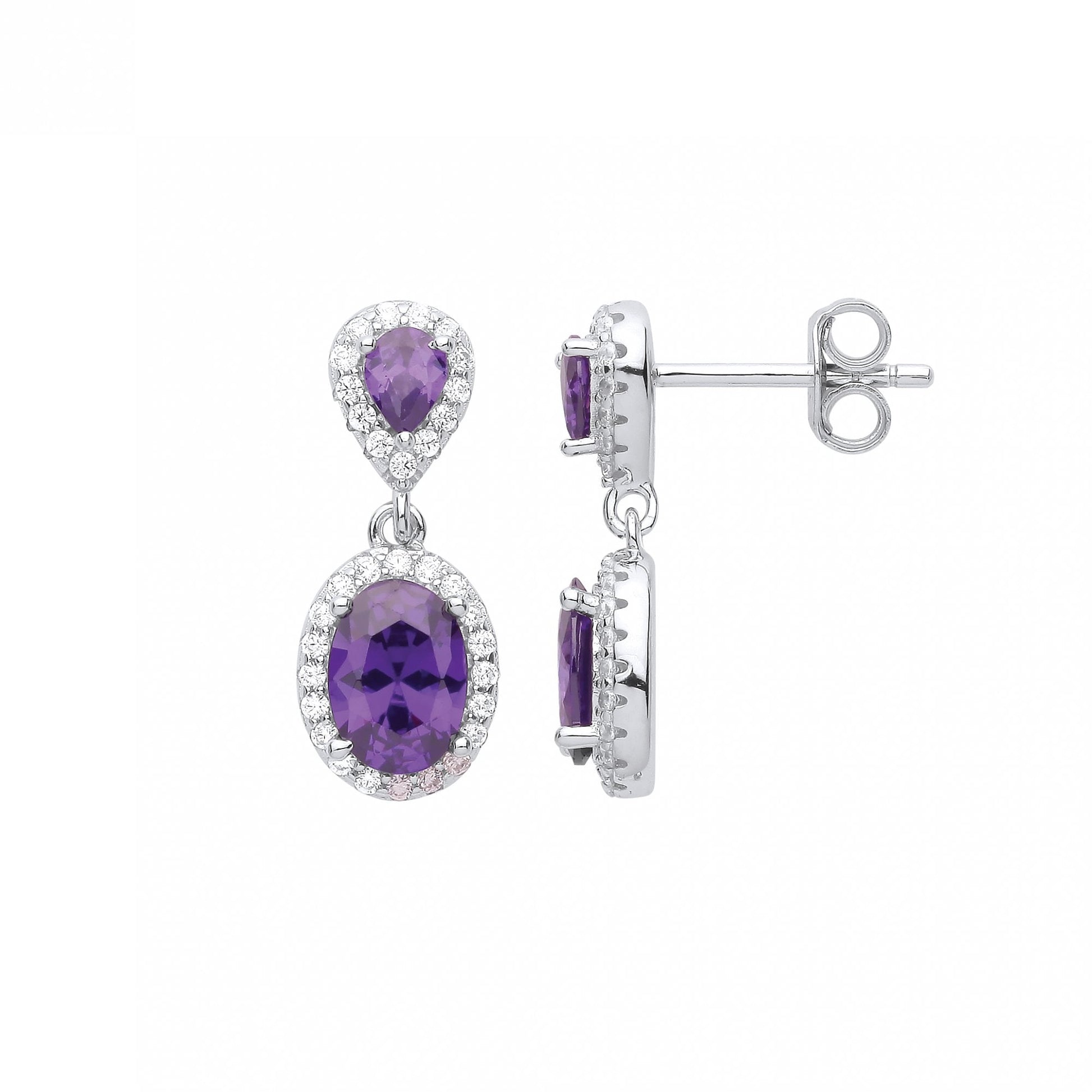 Silver CZ & Amethyst Fancy Drop Earrings