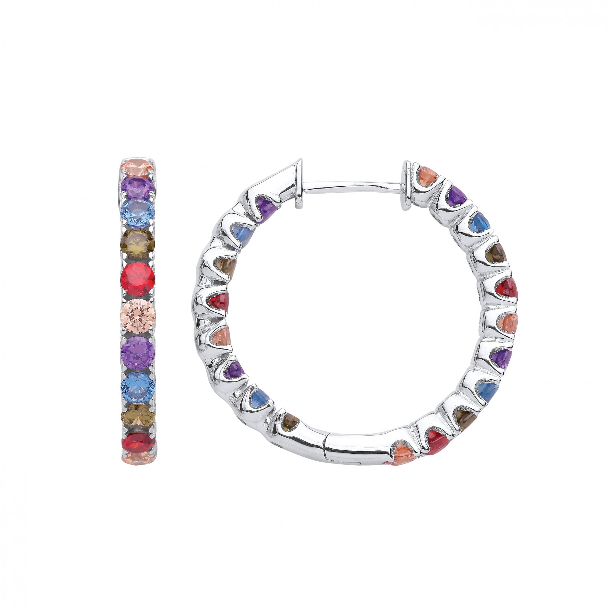 Silver Multicolour CZ Hoop Earrings