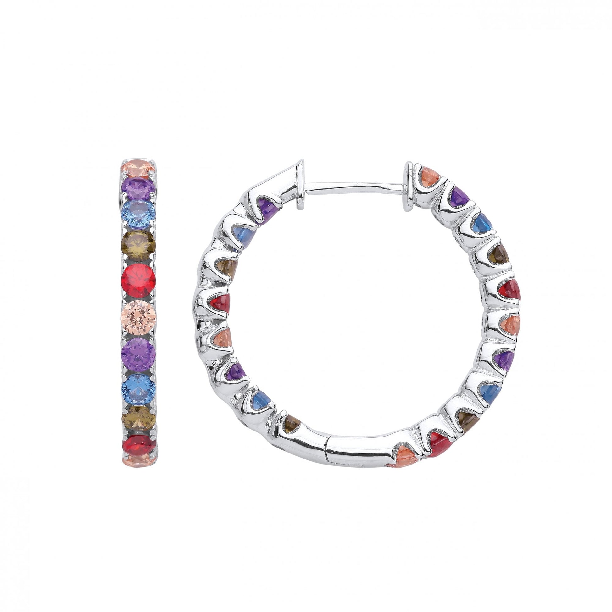 Silver Multicolour CZ Hoop Earrings