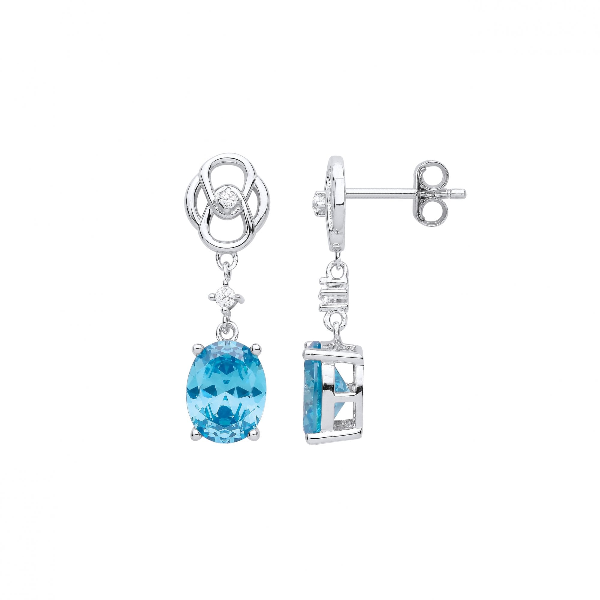 Silver CZ & Aquamarine Fancy Drop Earrings