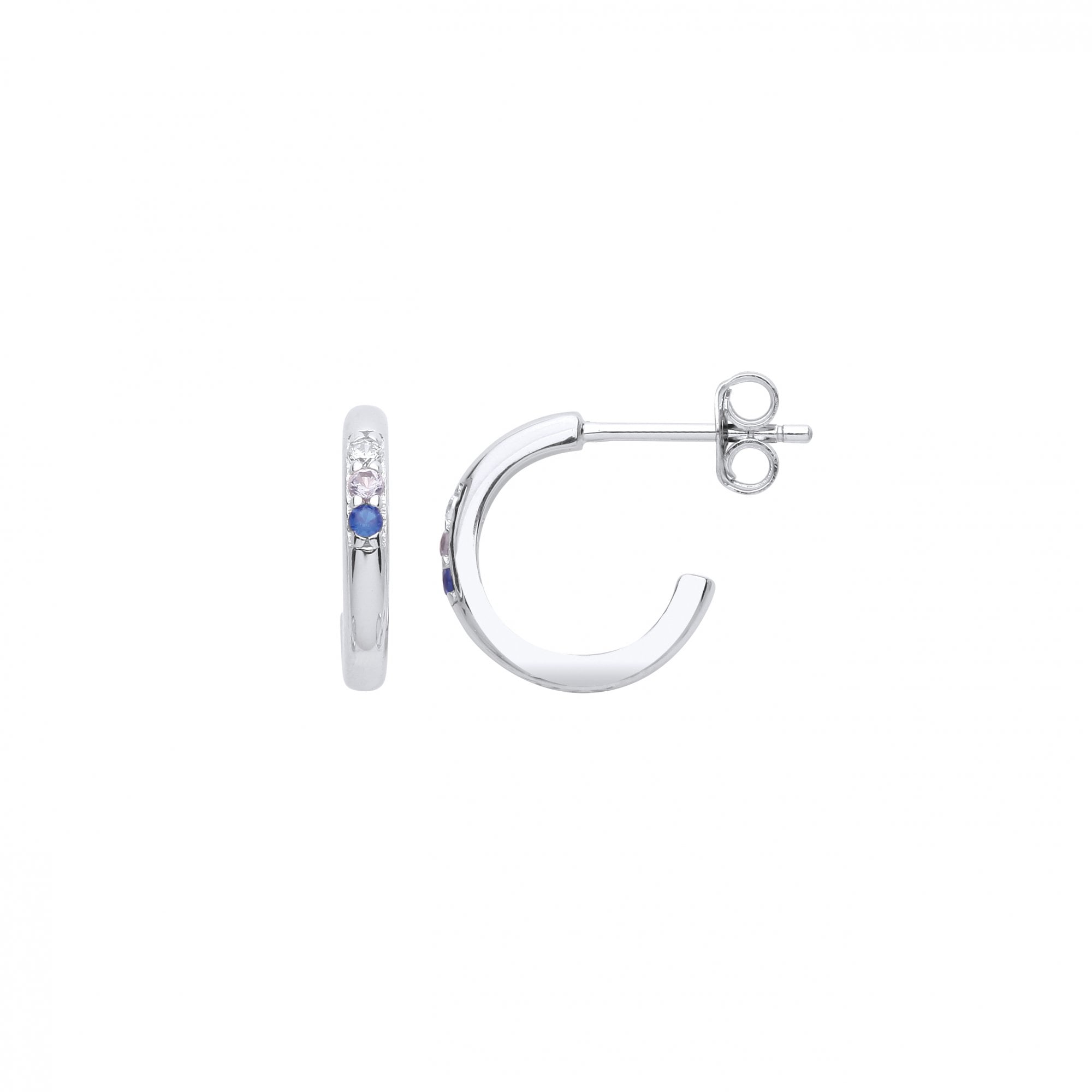 Silver CZ & Sapphire Half Hoop Earrings