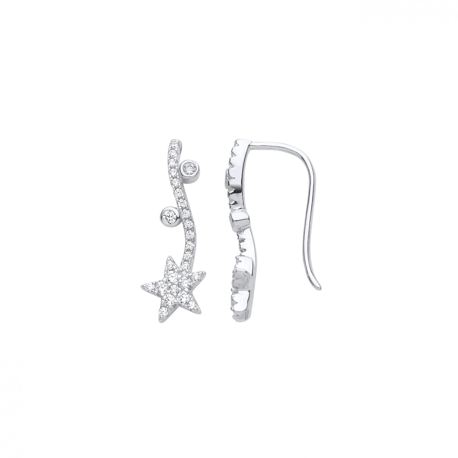 Silver CZ Fancy Star Line Drop Earrings