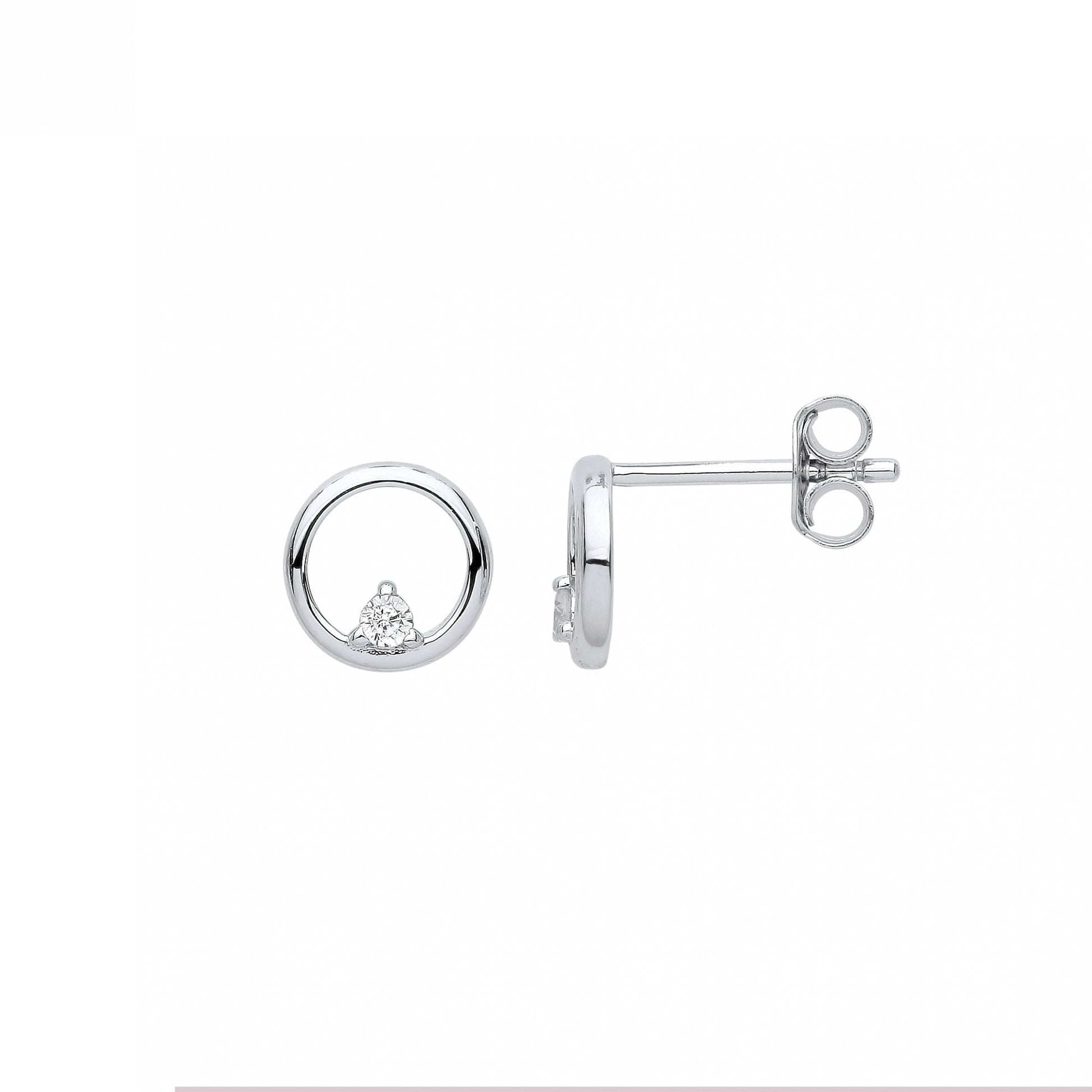 Silver CZ Circle Stud Earrings