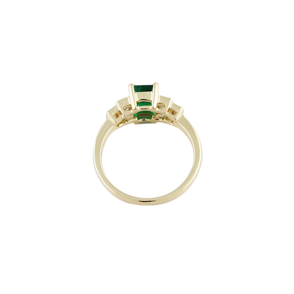 Yellow Gold 0.34ct Baguette Cut Diamond and 1.16ct Emerald Cut Emerald Five Stone Ring