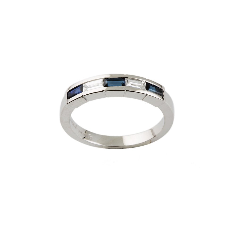 White Gold 0.20ct Baguette Cut Diamond and 0.50ct Baguette Cut Blue Sapphire Five Stone Ring