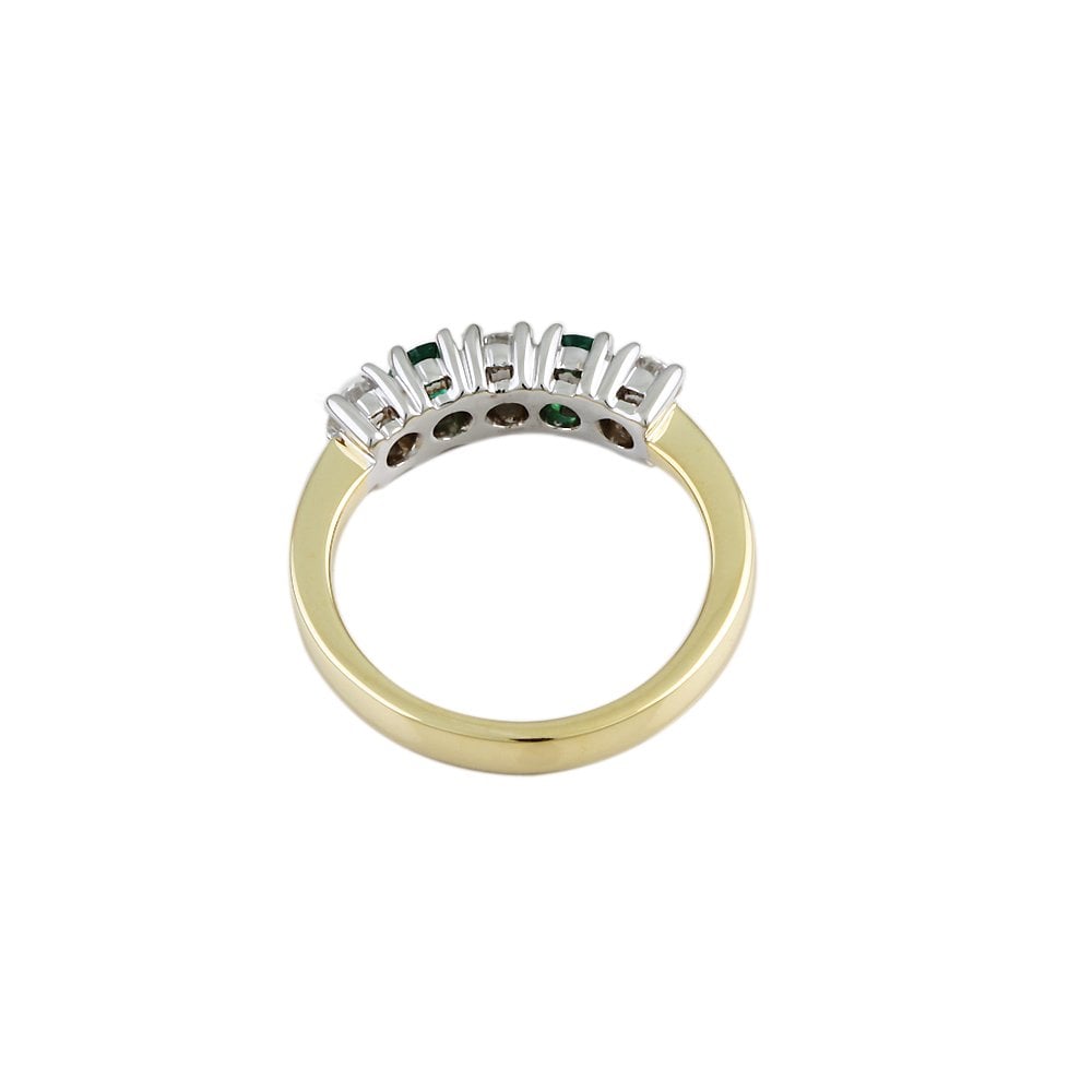 Yellow and White Gold 0.47ct Round Brilliant Diamond and 0.32ct Round Emerald Five Stone Ring