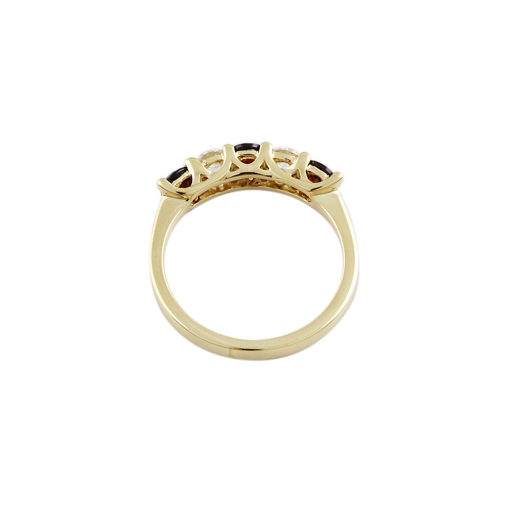 Yellow Gold 0.40ct Round Brilliant Diamond and 0.75ct Round Garnet Five Stone Ring