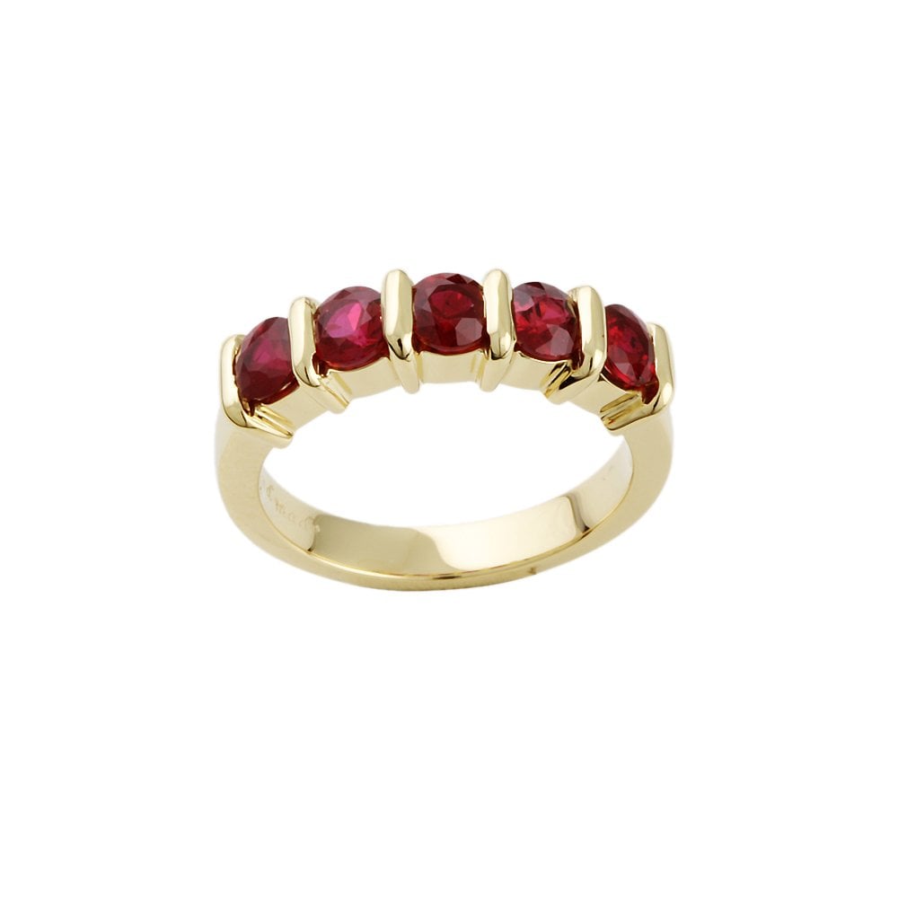 Yellow Gold 1.45ct Round Ruby Five Stone Ring