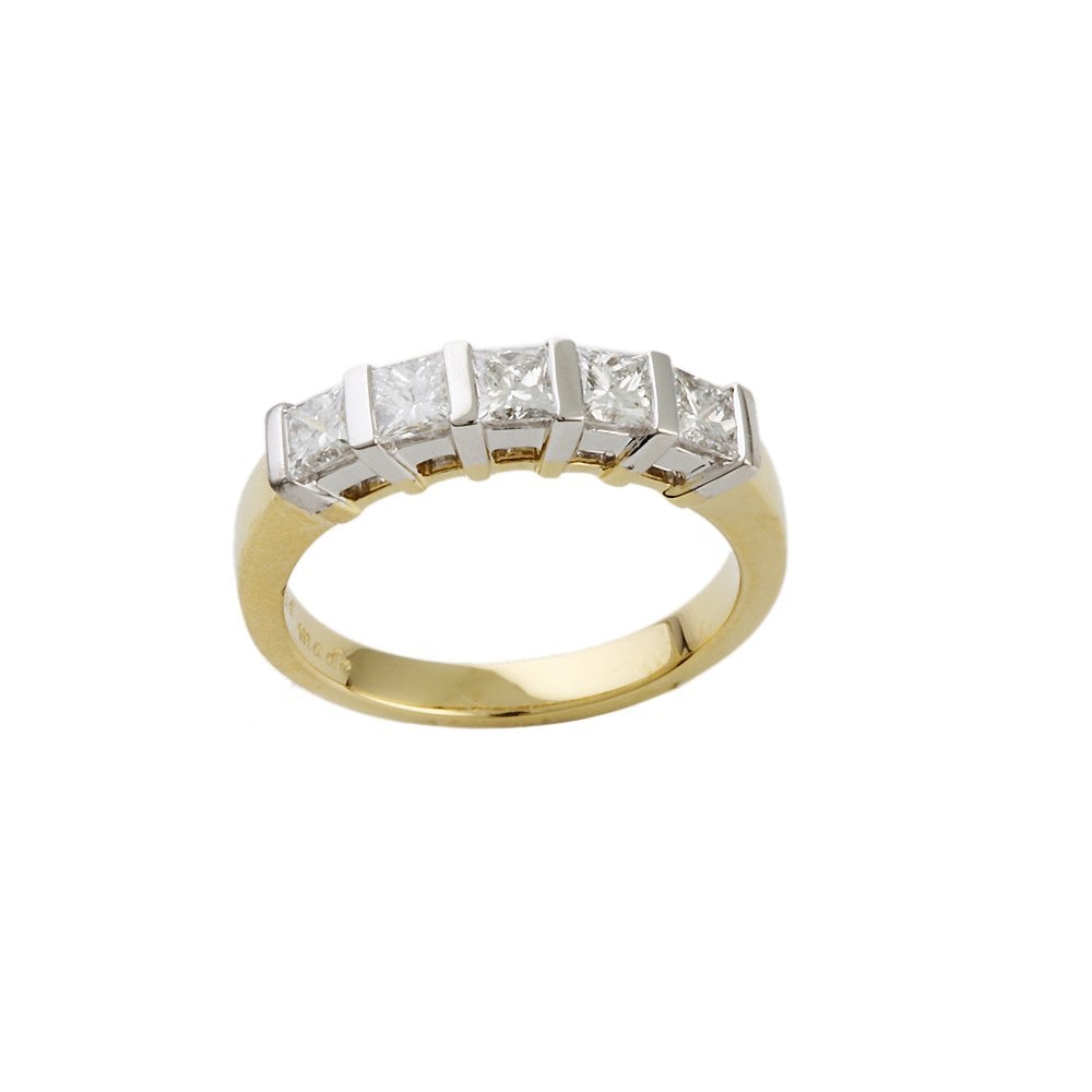 Yellow and White Gold 0.80ct Princess Cut Diamond Five Stone Ring
