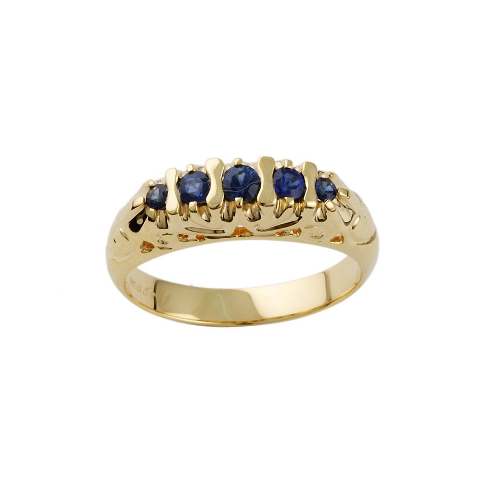 Yellow Gold 0.40ct Round Blue Sapphire Five Stone Ring