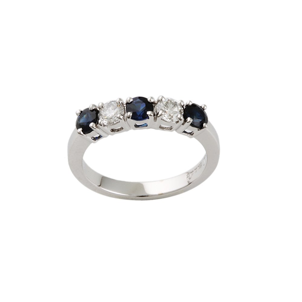 White Gold 0.39ct Round Brilliant Diamond and 0.73ct Round Blue Sapphire Five Stone Ring