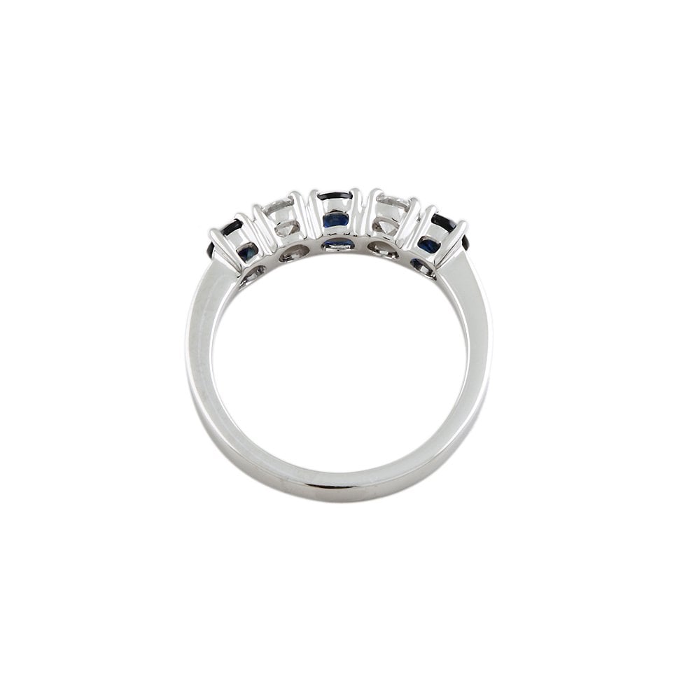 White Gold 0.39ct Round Brilliant Diamond and 0.73ct Round Blue Sapphire Five Stone Ring
