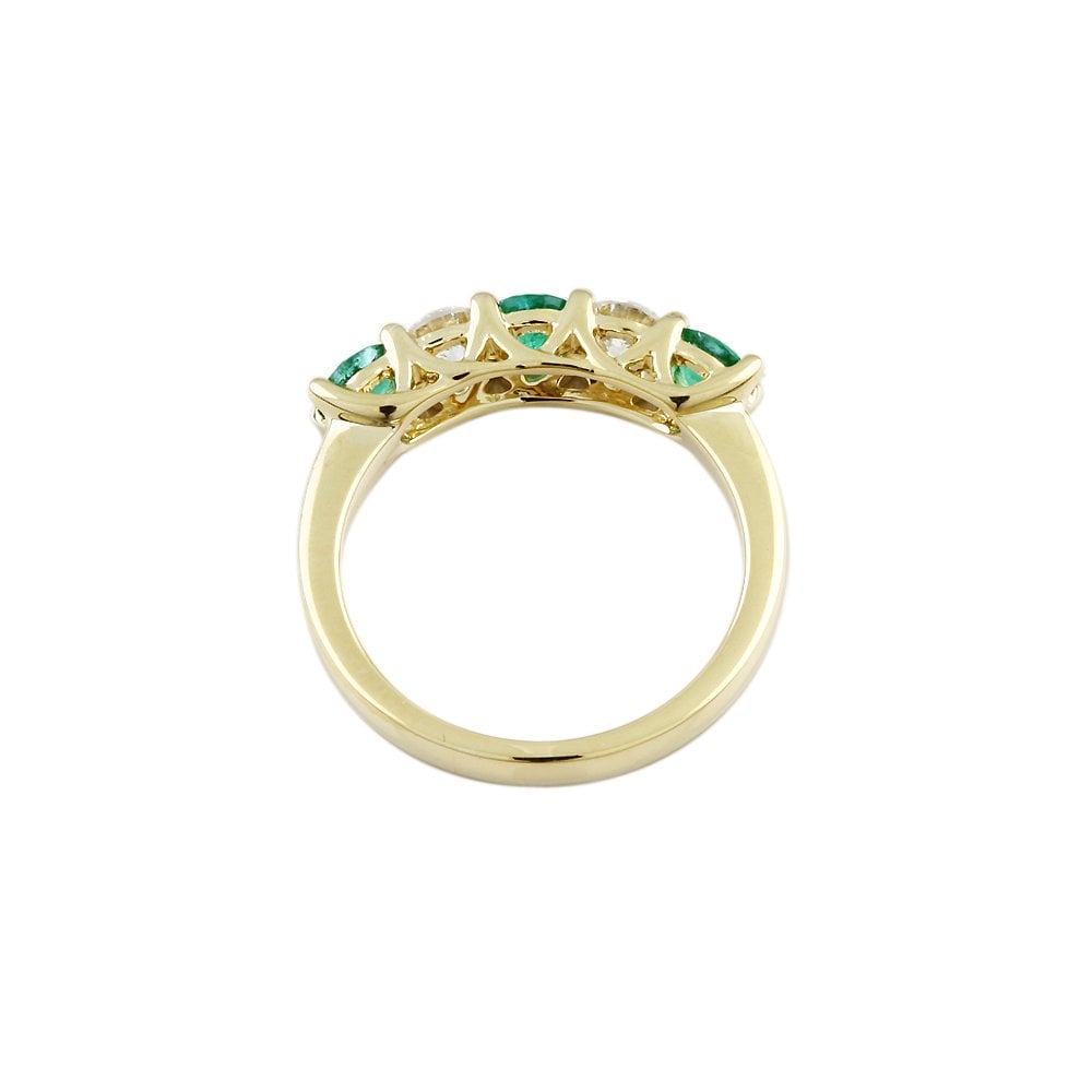 Yellow Gold 0.50ct Round Brilliant Diamond and 0.60ct Round Emerald Five Stone Ring