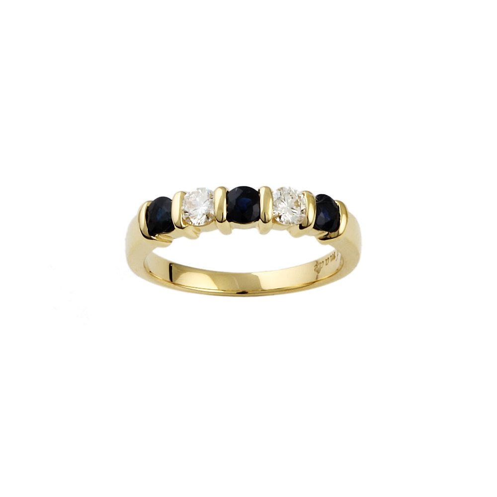 Yellow Gold 0.34ct Round Brilliant Diamond and 0.70ct Round Blue Sapphire Five Stone Ring