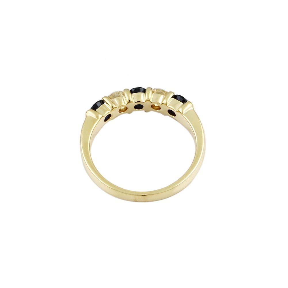 Yellow Gold 0.34ct Round Brilliant Diamond and 0.70ct Round Blue Sapphire Five Stone Ring