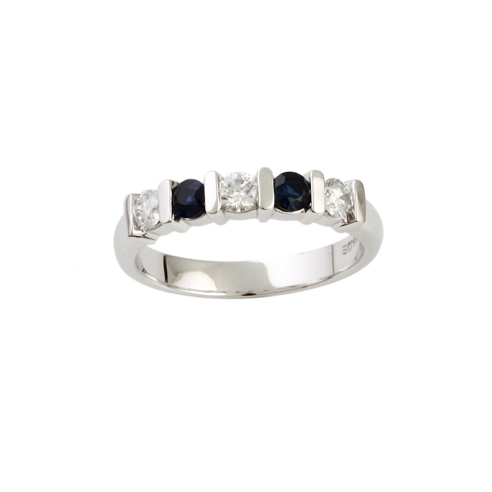 White Gold 0.35ct Round Brilliant Diamond and 0.30ct Round Blue Sapphire Five Stone Ring