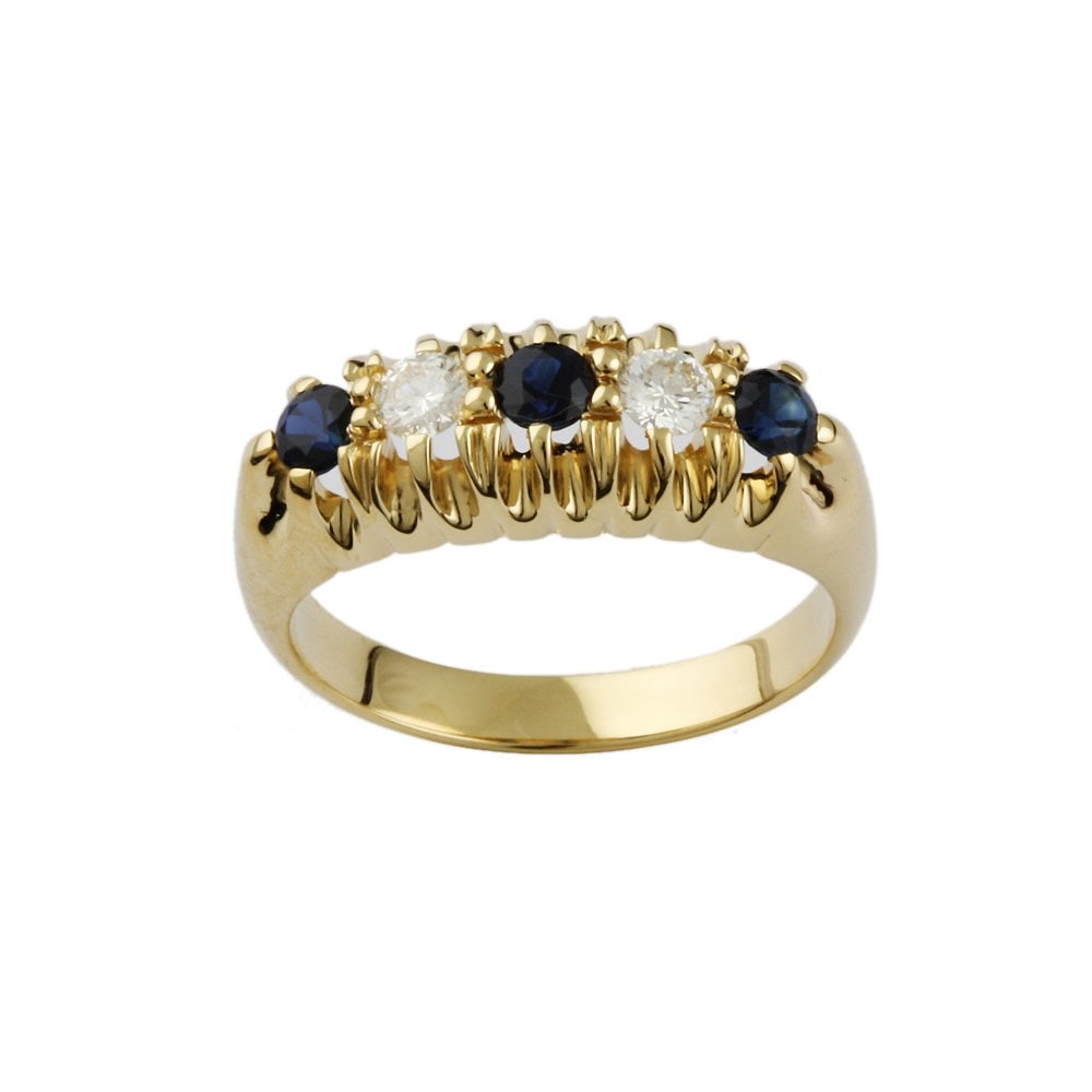 Yellow Gold 0.20ct Round Brilliant Diamond and 0.45 Round Blue Sapphire Five Stone Ring