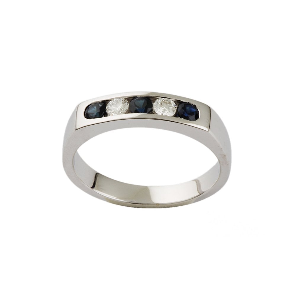 White Gold 0.20ct Round Brilliant Diamond and 0.40 Round Blue Sapphire Five Stone Ring
