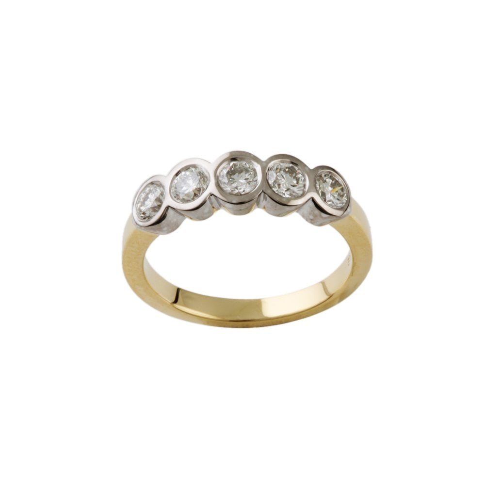 Yellow and White Gold 0.75ct Round Brilliant Diamond Five Stone Ring
