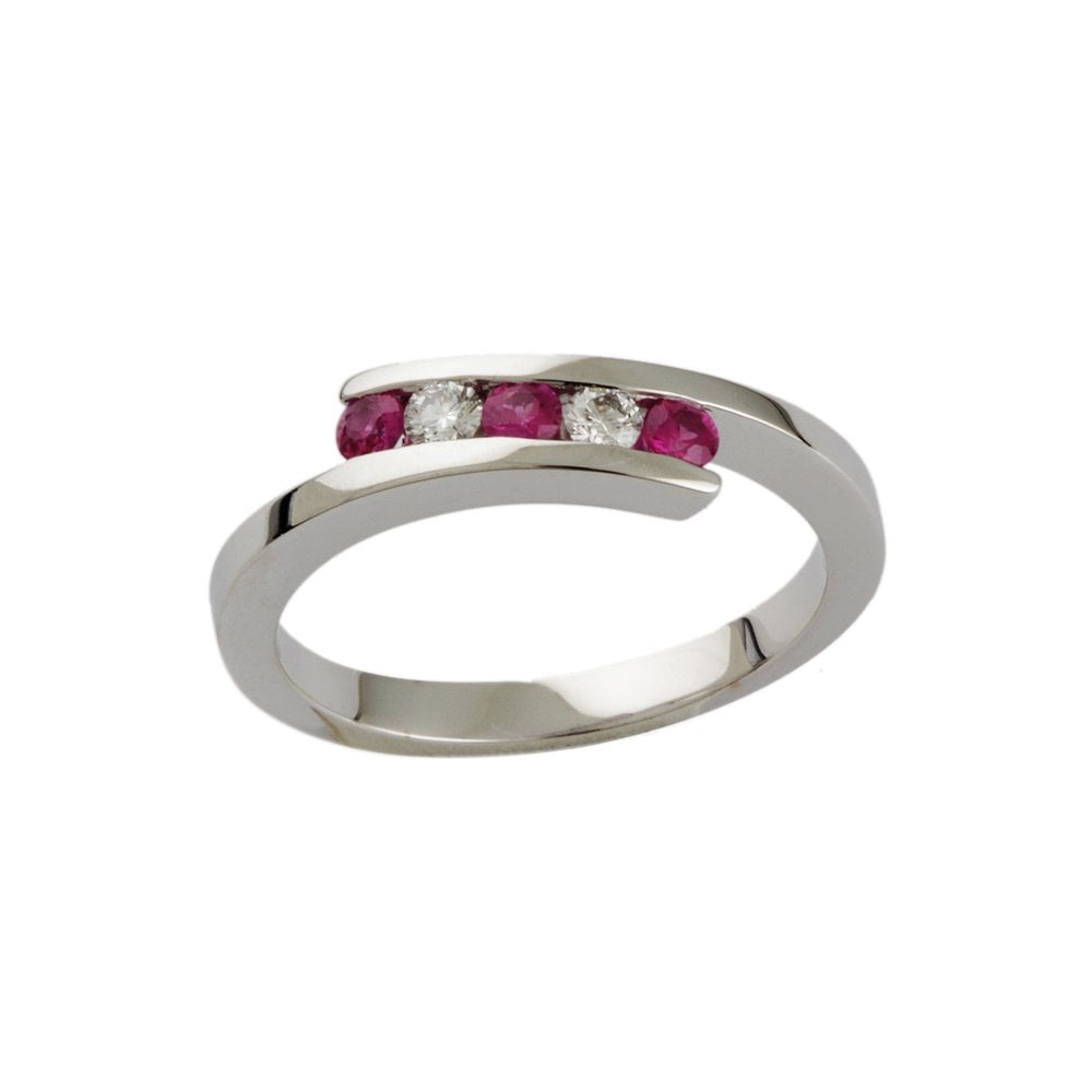 White Gold 0.10ct Round Brilliant Diamond and 0.19 Round Pink Sapphire Five Stone Ring