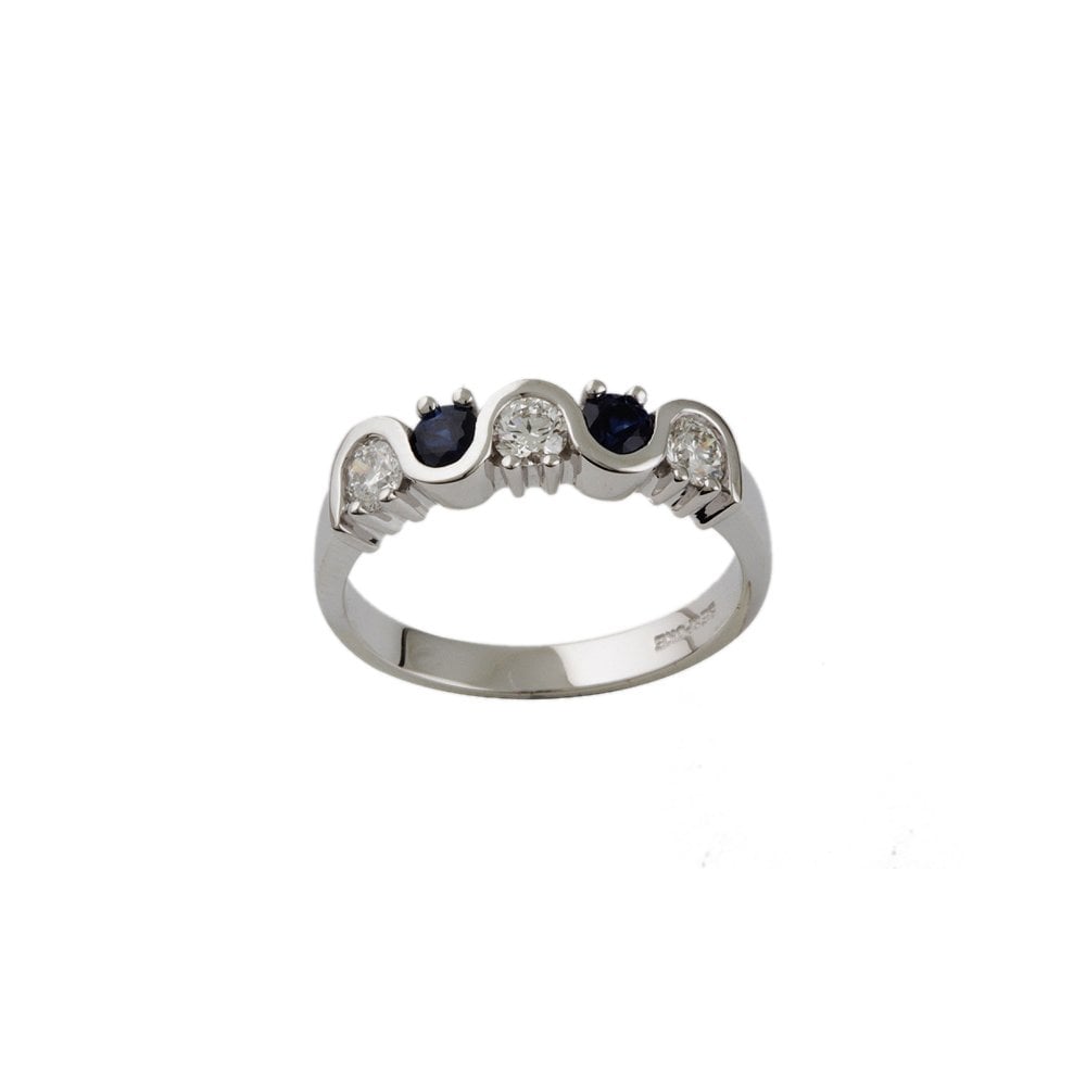 White Gold 0.45ct Round Brilliant Diamond and 0.40 Round Blue Sapphire Five Stone Ring