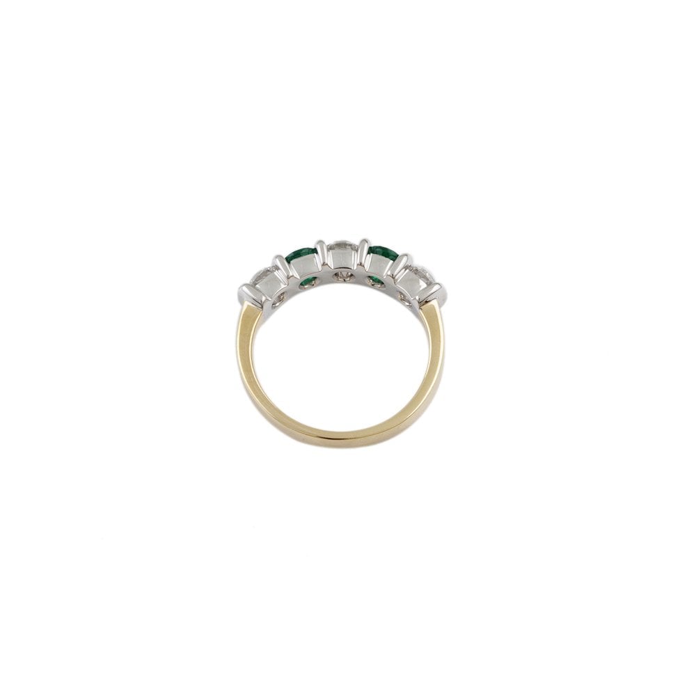 Yellow and White Gold 0.60ct Round Brilliant Diamond and 0.40 Round Emerald Five Stone Ring