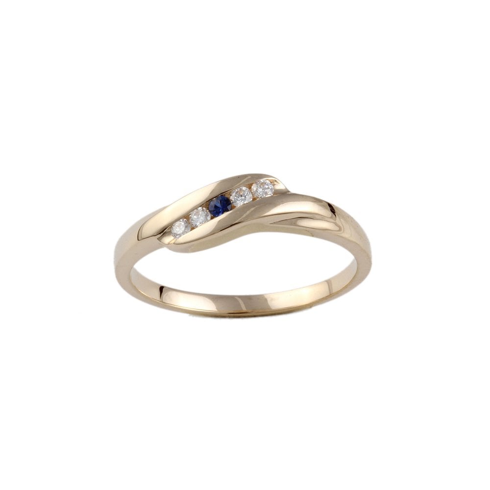 Yellow Gold 0.07ct Round Brilliant Diamond and 0.02ct Round Blue Sapphire Five Stone Ring