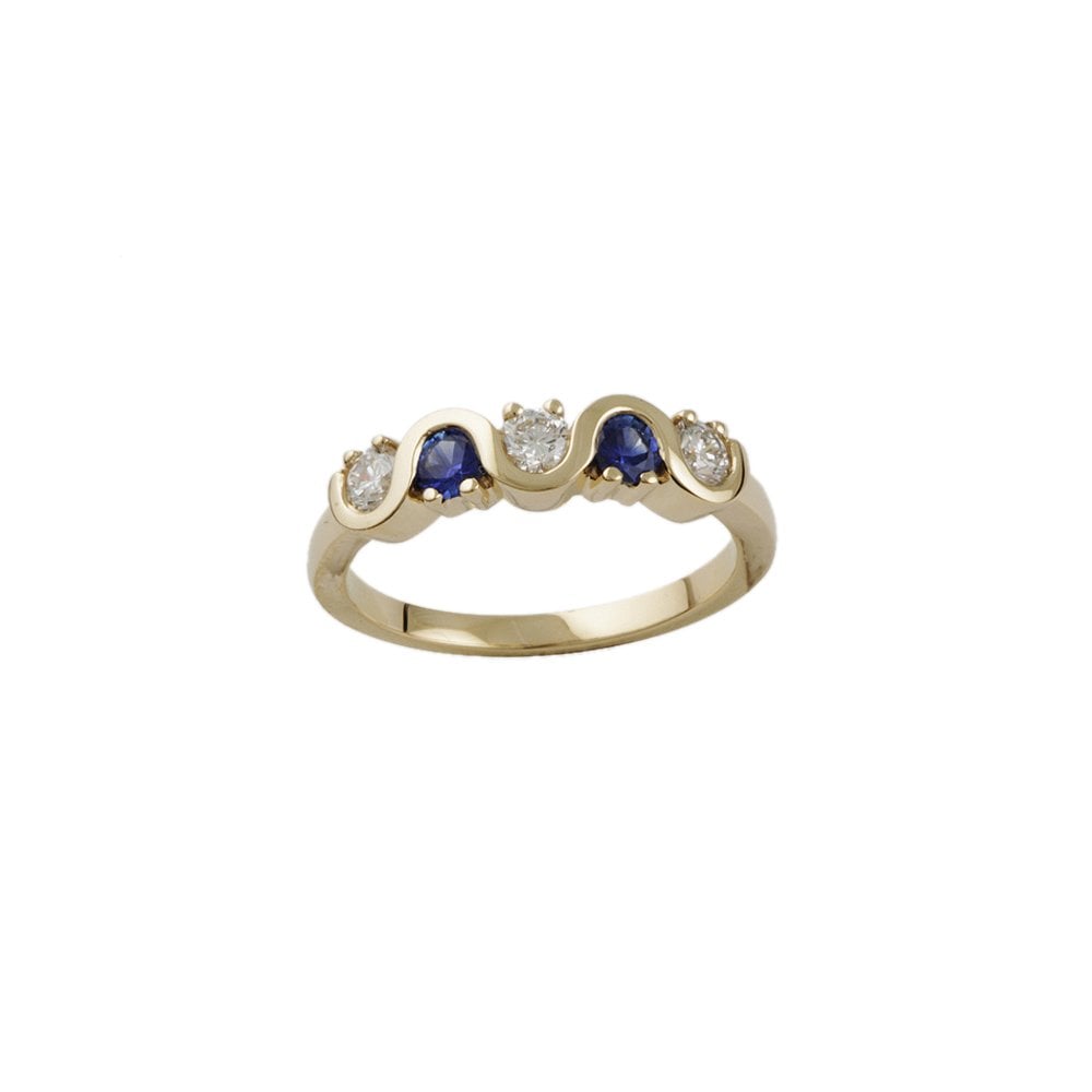 Yellow Gold 0.35ct Round Brilliant Diamond and 0.25ct Round Blue Sapphire Five Stone Ring