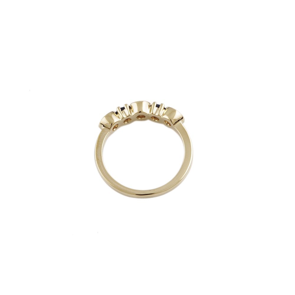 Yellow Gold 0.35ct Round Brilliant Diamond and 0.25ct Round Blue Sapphire Five Stone Ring