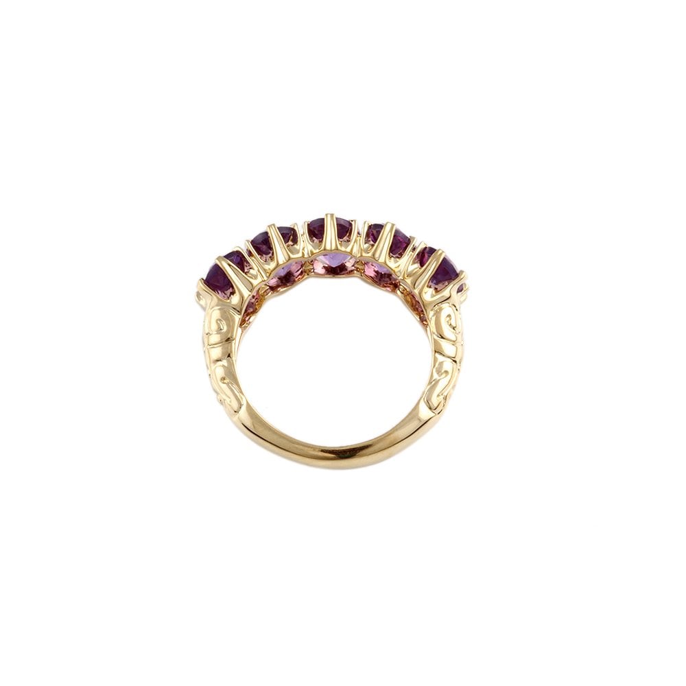 Yellow Gold 3.55ct Oval Cut Amethyst Five Stone Ring