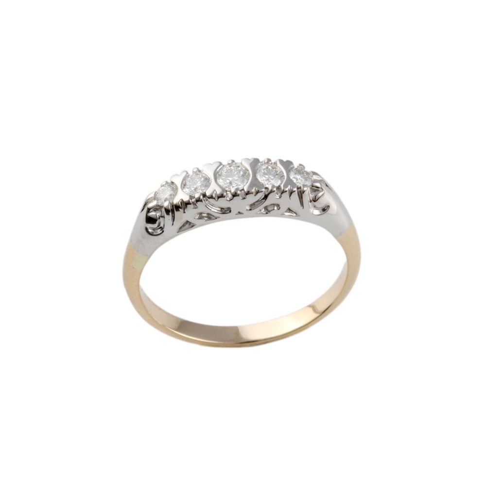 Yellow and White Gold 0.35ct Round Brilliant Diamond Five Stone Ring