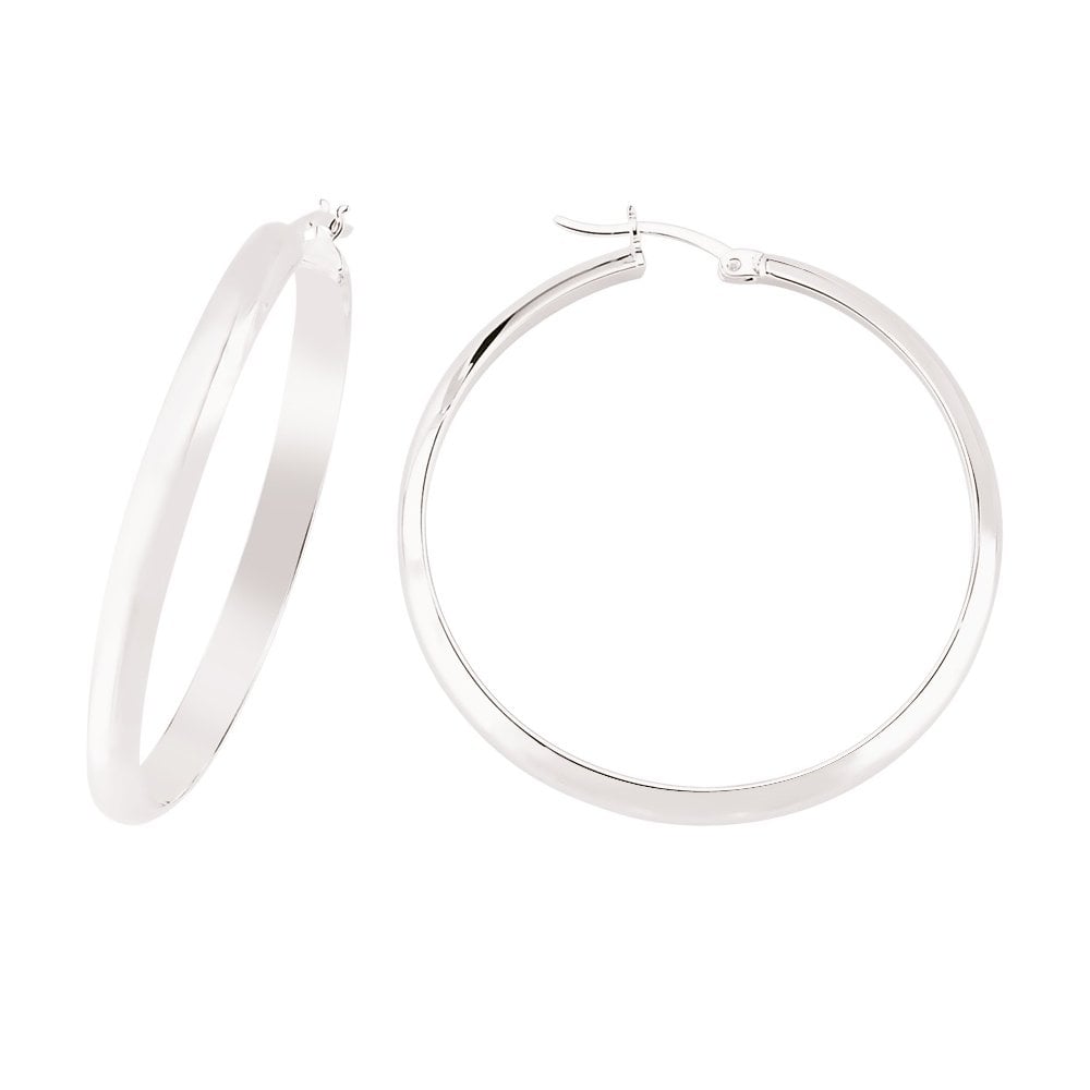 925 Sterling Silver Plain Court Shaped Hoops - 40MM