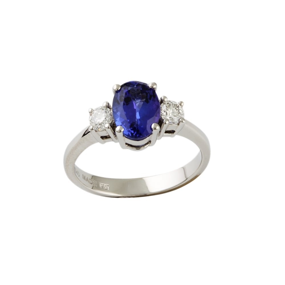 9ct white gold tanzanite and diamond ring.