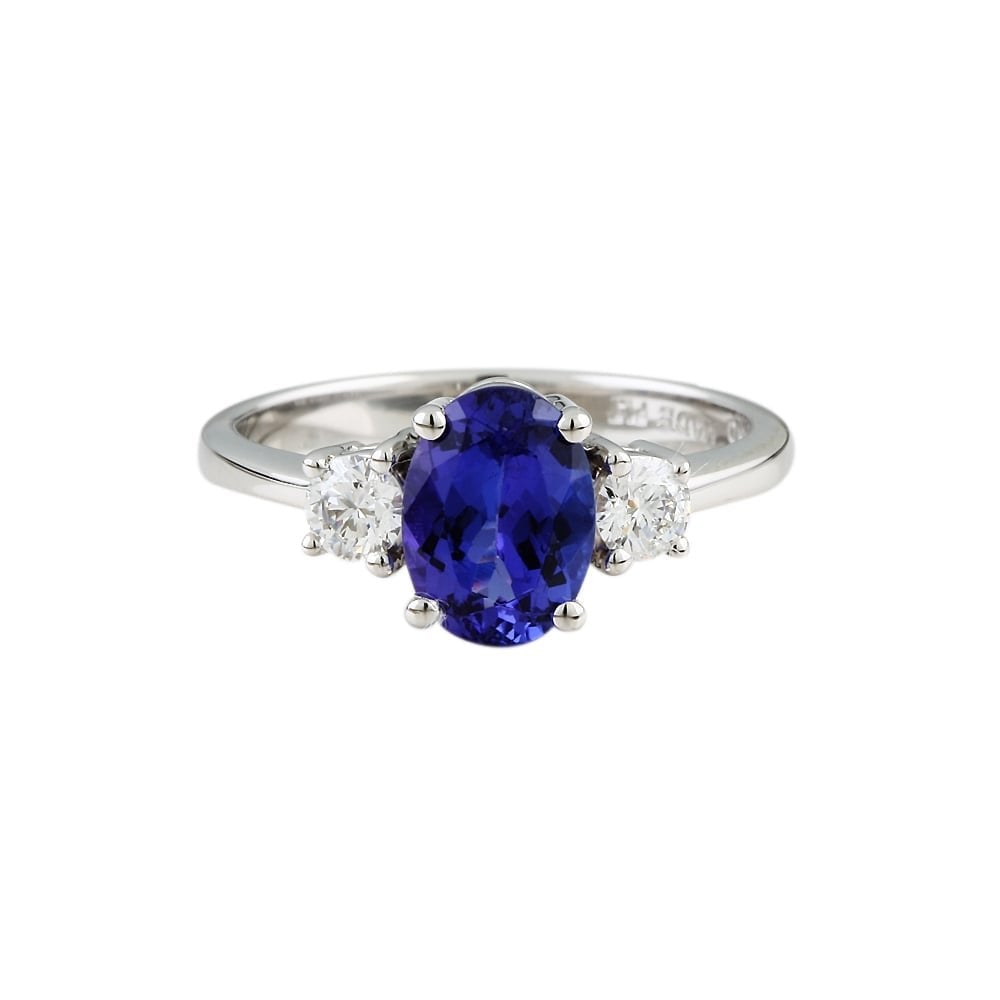 9ct white gold tanzanite and diamond ring.