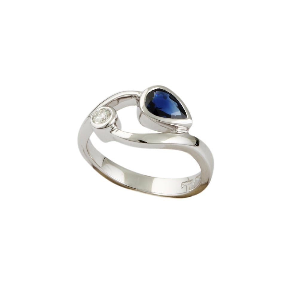 9ct White Gold 0.80ct Sapphire and 0.12ct Diamond Ring