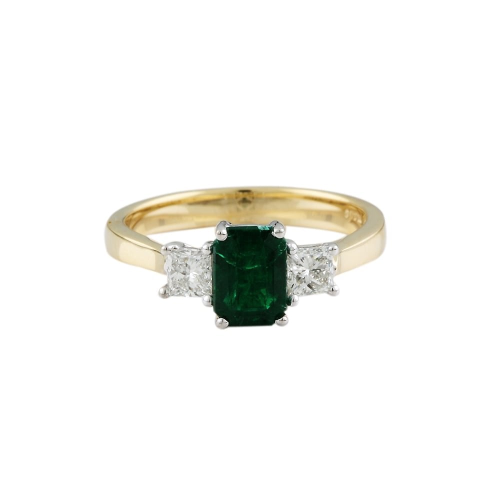 9ct yellow and white gold emerald 0.95ct and diamond ring 0.44ct