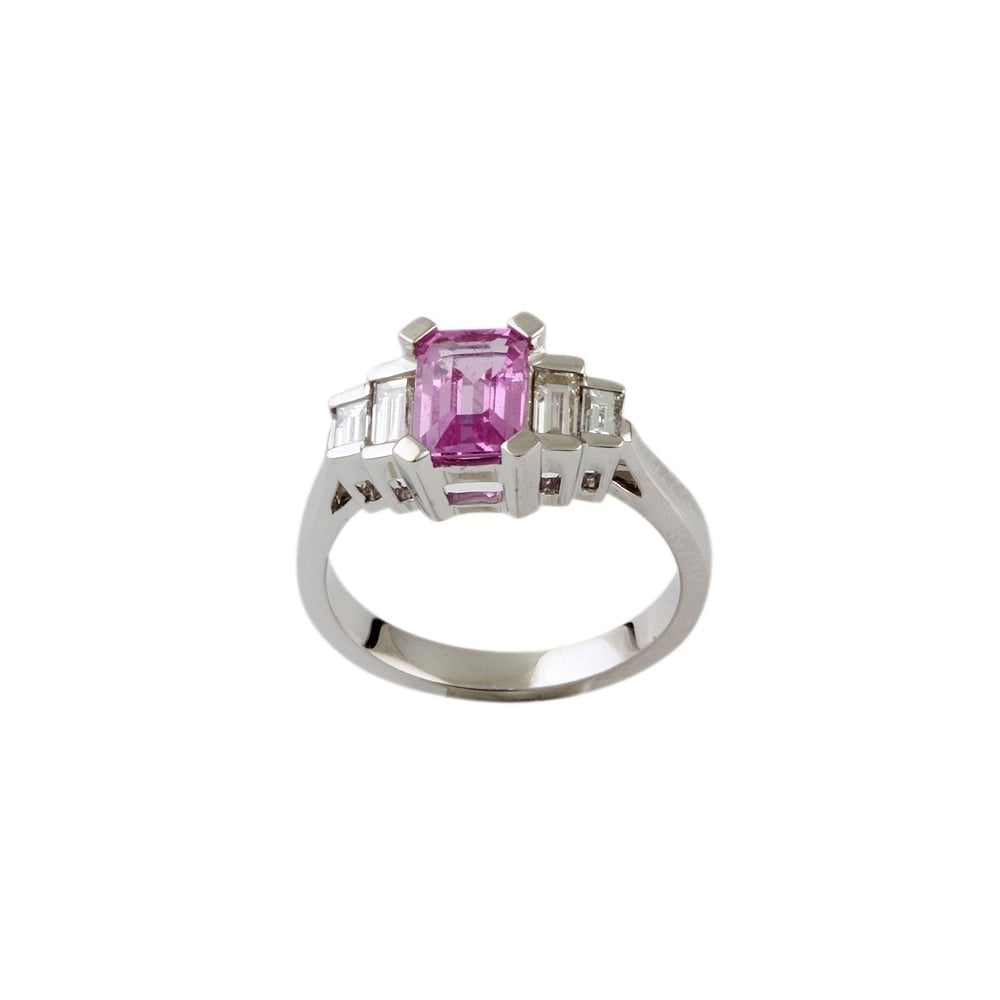 9ct White Gold, 1.05ct Pink Sapphire and 0.31ct Diamond Ring