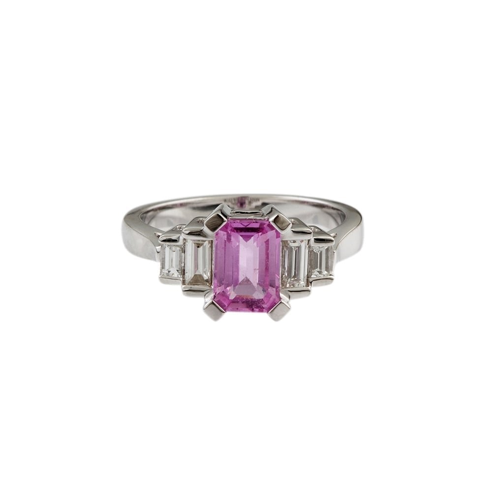 9ct White Gold, 1.05ct Pink Sapphire and 0.31ct Diamond Ring